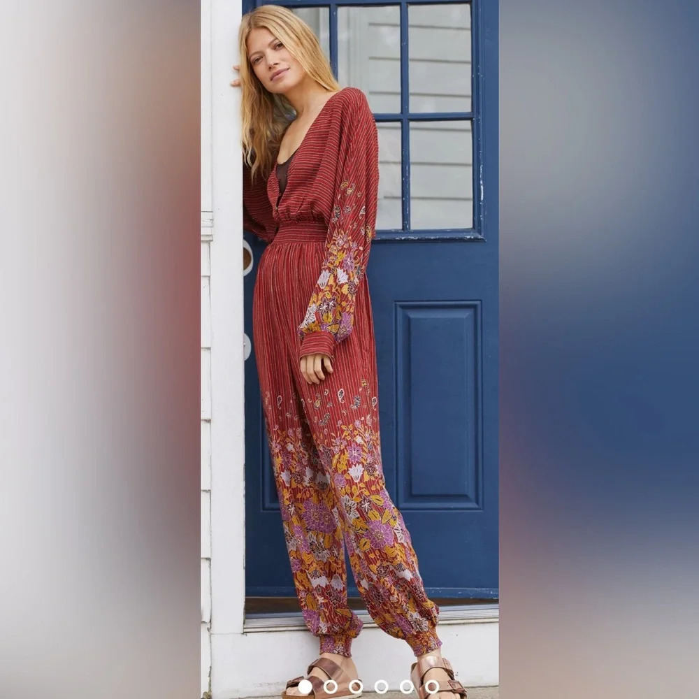 Anthropologie Breezy Open-Back Jumpsuit Balloon Sleeves Size Small xS 1488